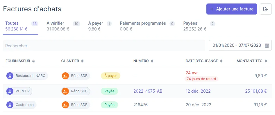 Gestion des factures d'achats
