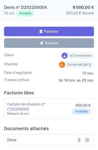 Logiciel devis et factures BTP sur mobile