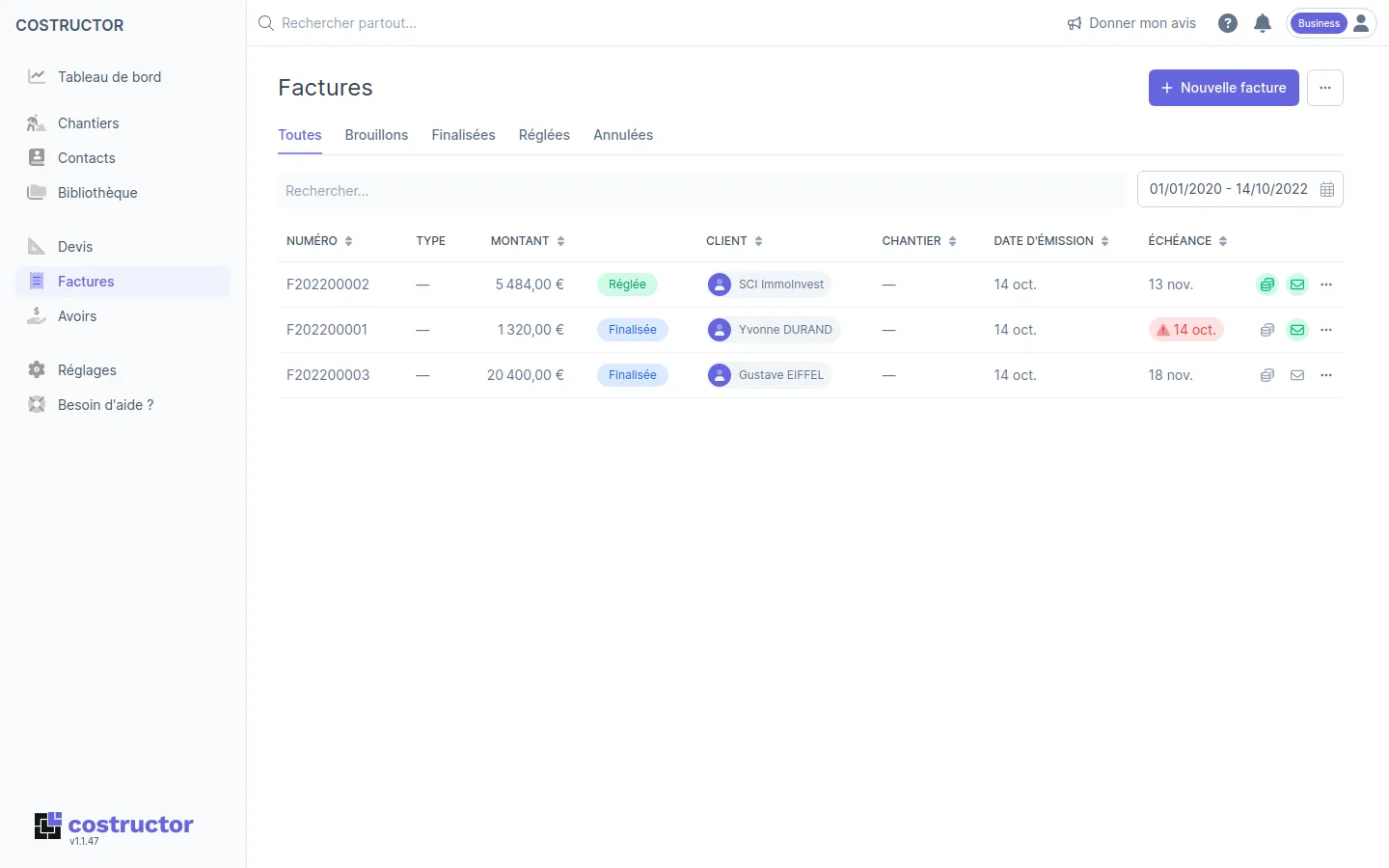 Logiciel de facture pour le BTP