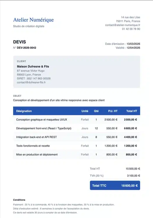 Modèle de devis prestation de service