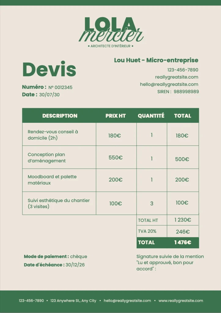 Exemple de devis design PDF