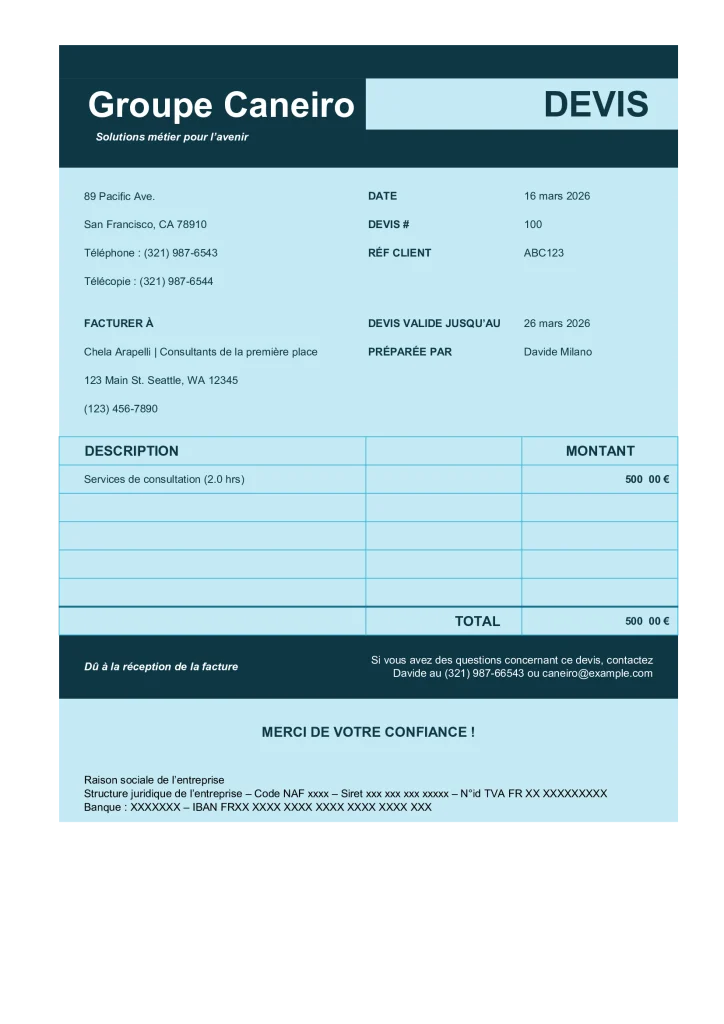 Exemple de devis excel à télécharger - image