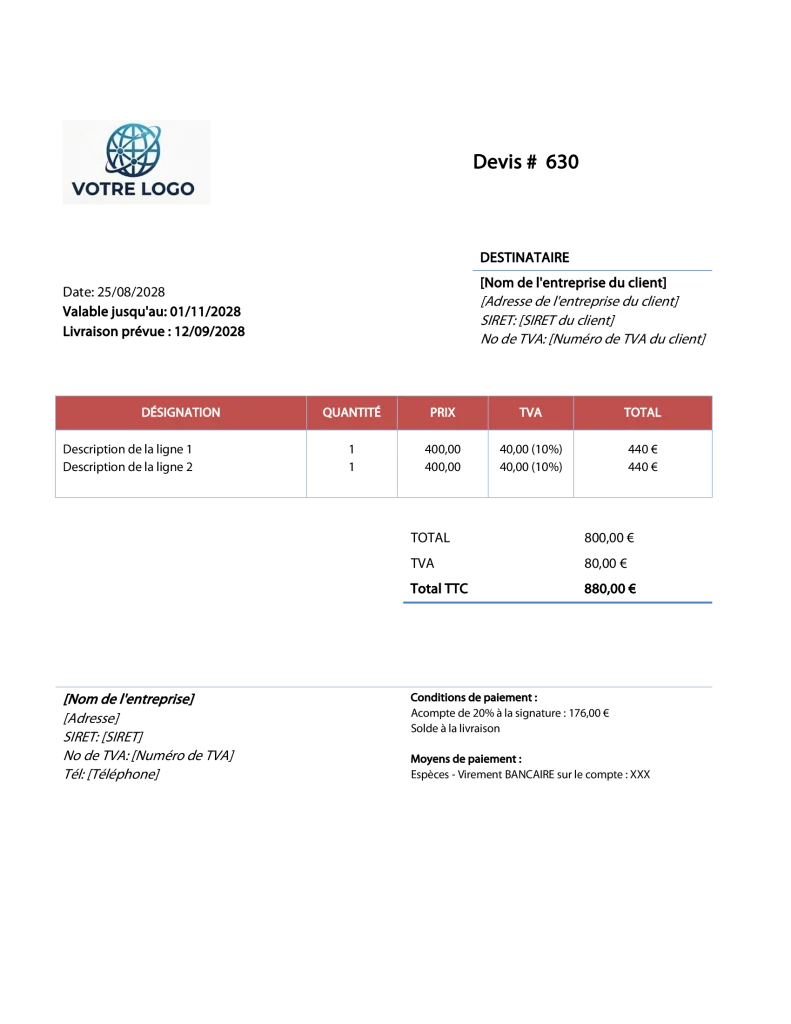 Exemple de devis Word