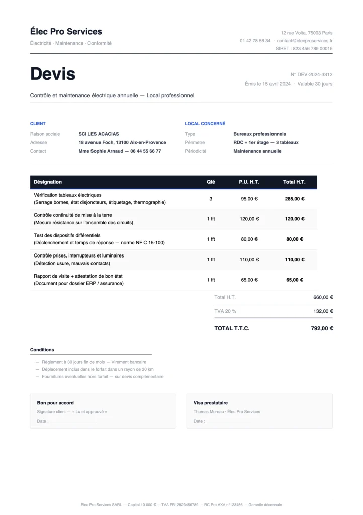 Modèle devis_electricien_maintenance