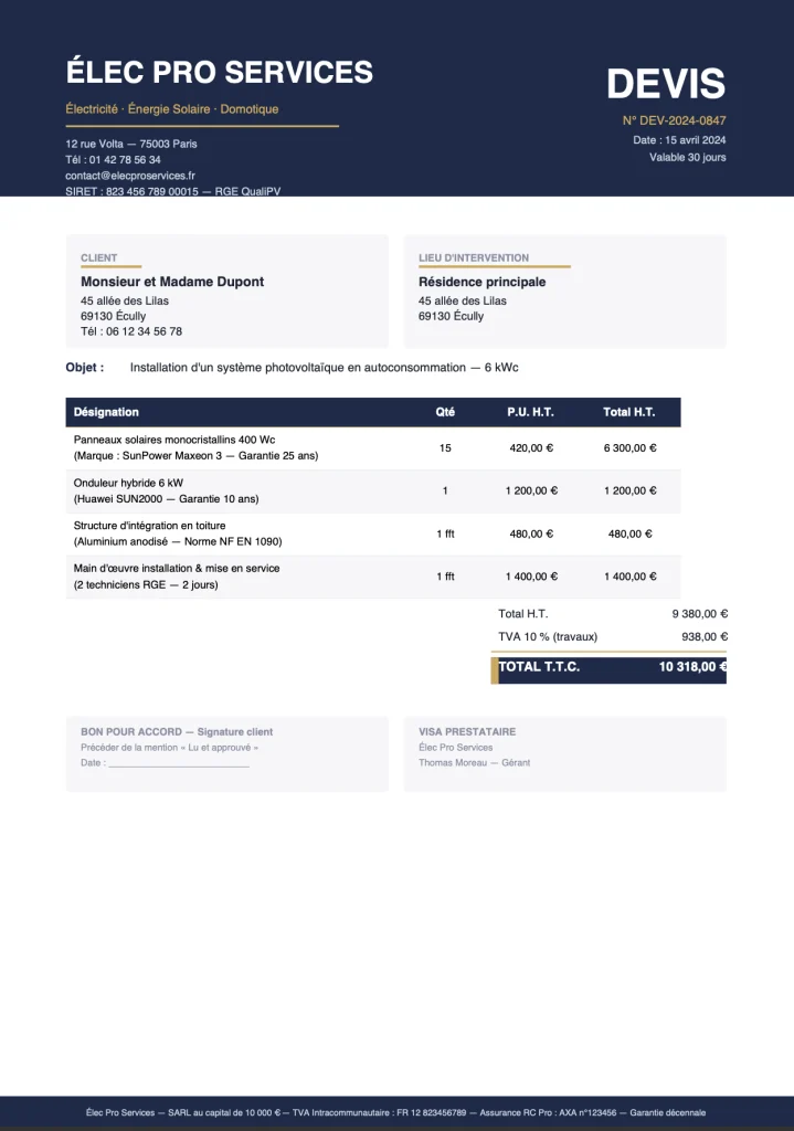 modèle devis_electricien_install panneaux photovoltaique