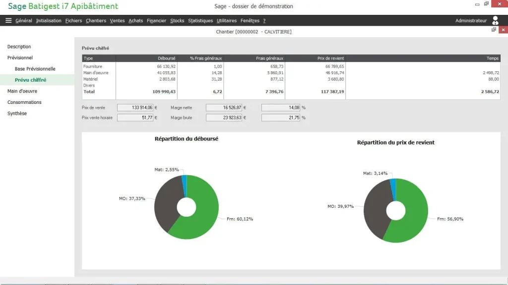 Screenshot de test de Batigest (logiciel BTP)