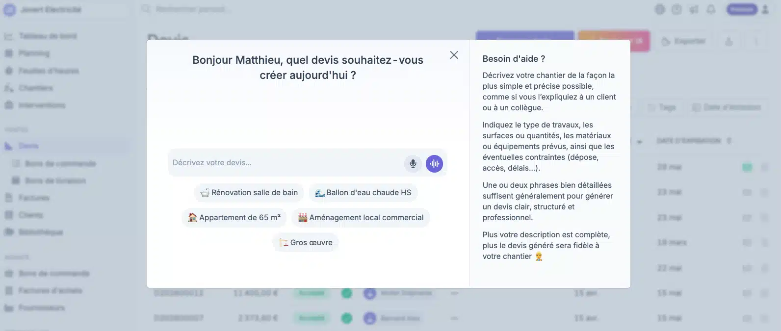 Screenshot de test de Costructor (logiciel BTP)