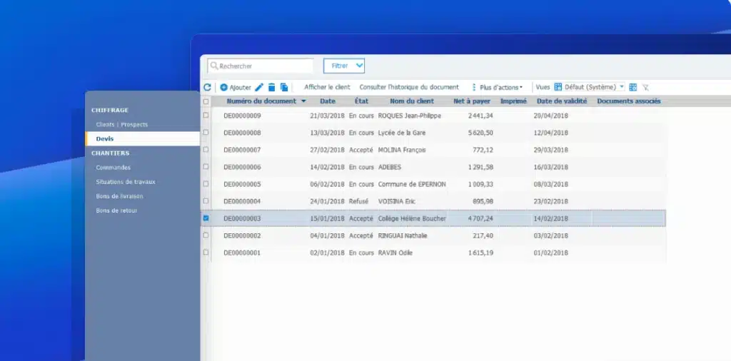 Screenshot de test de EBP (logiciel BTP)