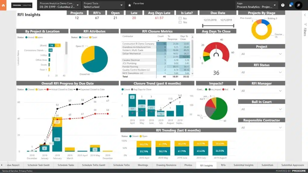 Screenshot de test Procore (logiciel BTP)