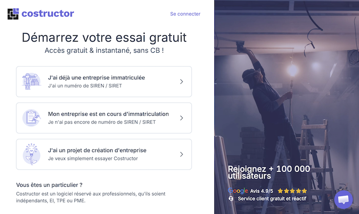 Facture électronique gratuite - Costructor étape 1