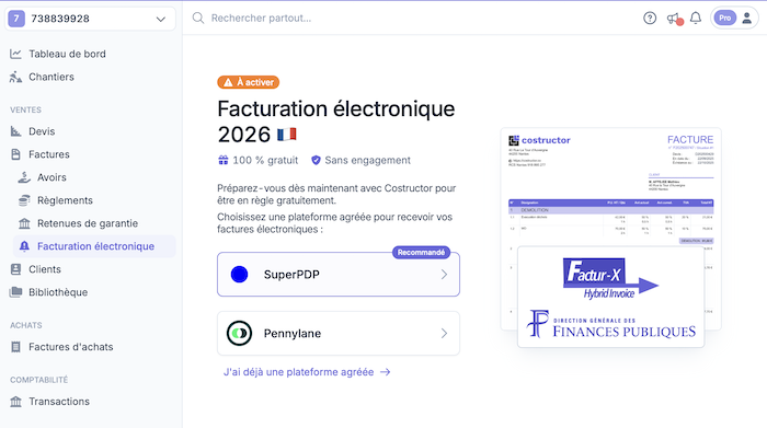 Facture électronique gratuite - Costructor étape 5